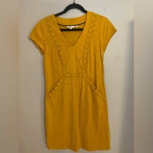 Boden Yellow Textured V-Neck Mini Dress